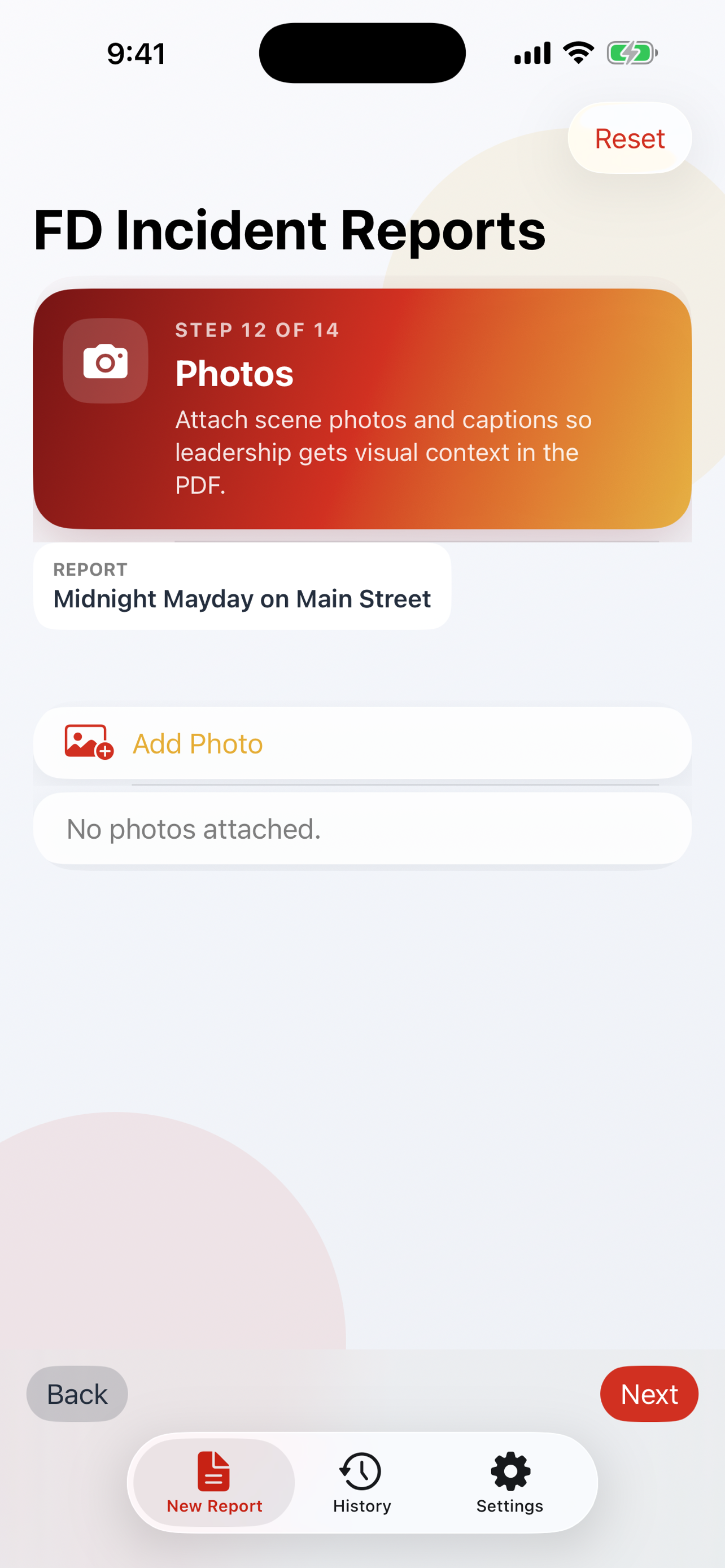 FD Incident Reports photos screen